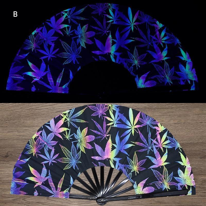 Kung Fu Fan Uv Ink Printing Fluorescent Fan Bamboo Bone Folding Fan For Festival Foldable Fan Music Festival Fan