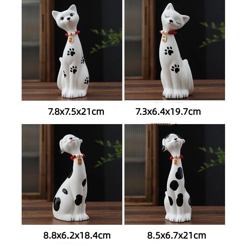 Nordic Style Ceramic Cat and Dog Couple Figurines – Cute Home Decor Ornaments for Desktop or Shelf