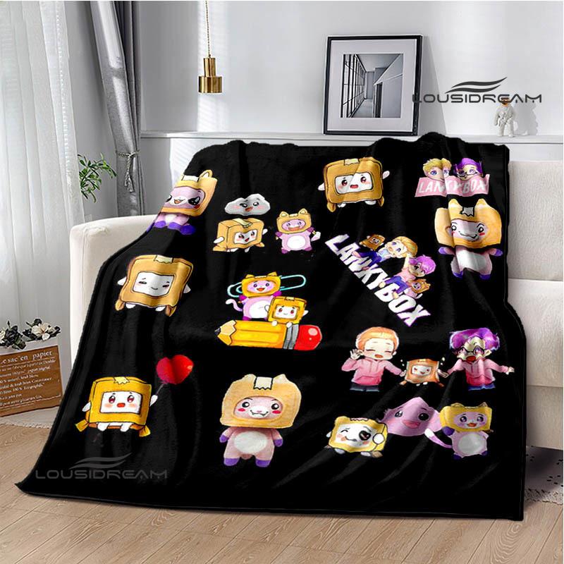 Cute Lankybox Foxy Boxy cartoon Printed blankets Picnic blanket Flannel Warm blanket Travel Blankets bed linings Birthday Gift