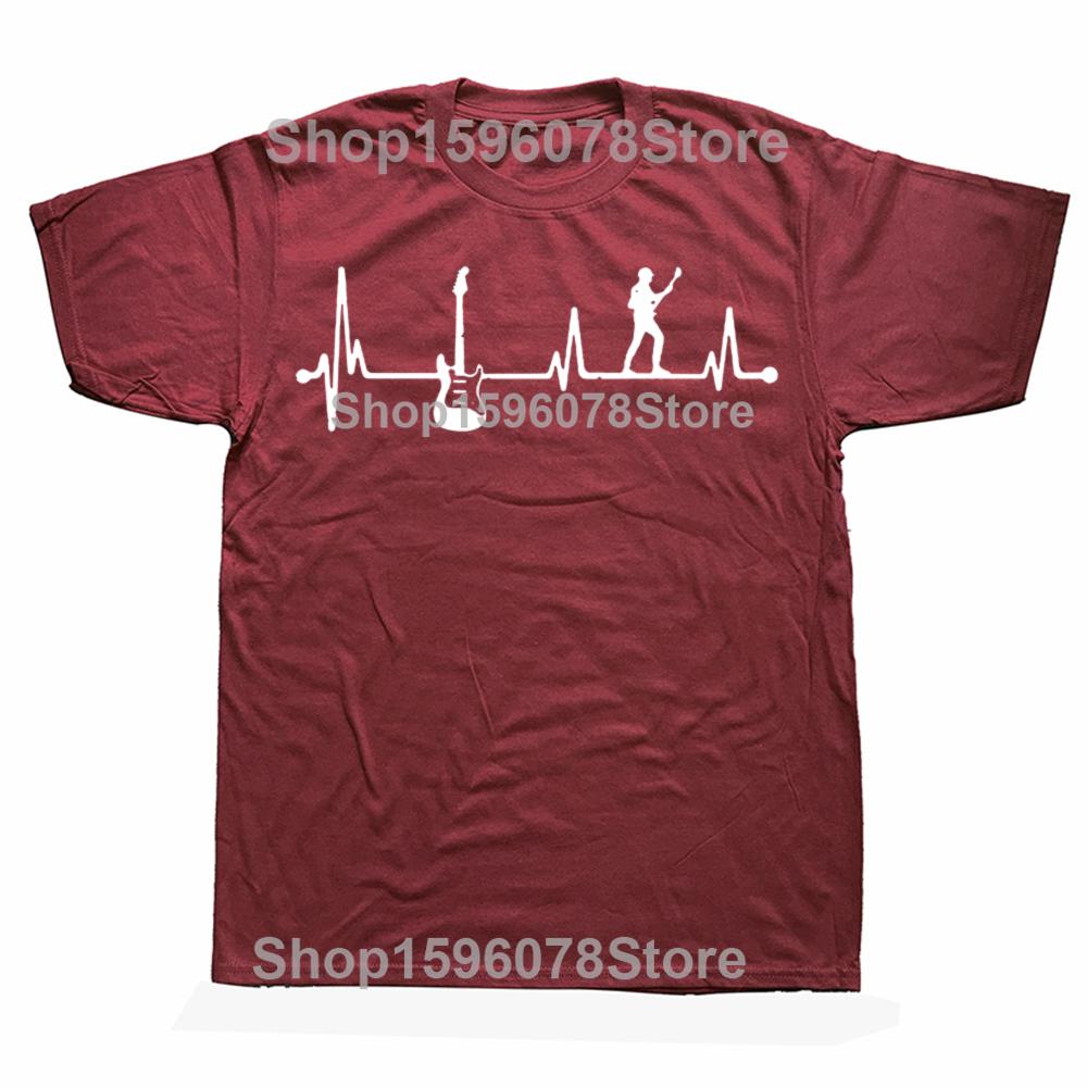 Funny Guitar Lover Bass Guitar Heartbeat Graphic Tshirts Men Womens Fashion Casual Tshirt 100 Cotton Loose Oversized T Shirt