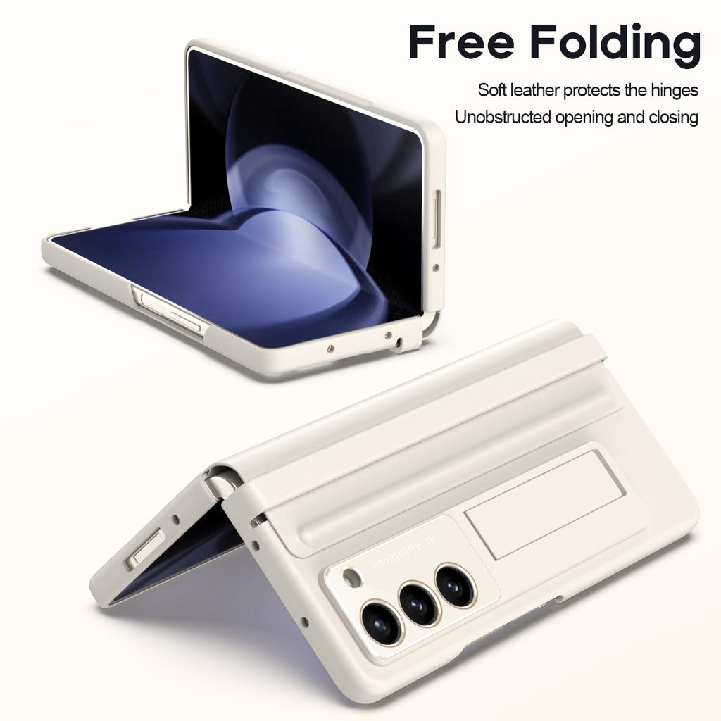 Luxury Leather With Holder Fold5 Fold6 Hinge Protector Case For Samsung Galaxy Z Fold 6 5 4 5G With Glass Screen Protector Cover