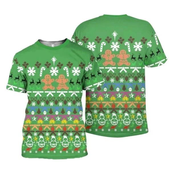 Рождественское имбирное печенье 3D Футболка Полный размер S-5XL Унисекс XXL
