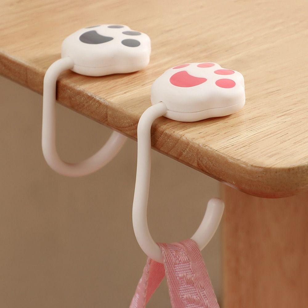 Cute Cat Paw Bag Hook Saving Space Self-adhesive Purse Hook Foldable Portable Backpack Hanger for Table