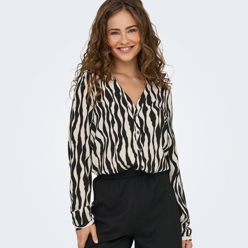 

Блузка свободного кроя с зебровым принтом Lenia с V-образным вырезом Женская ONLY XL чёрный