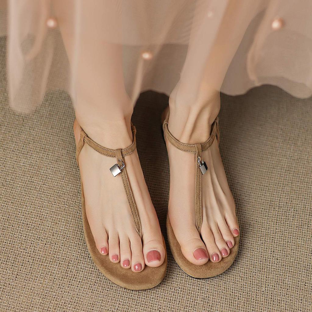 Krazing Pot Suede Summer Size 42 Low Heels Luxury Shoes European Design Women Women Peep Toe Slip On Sandals