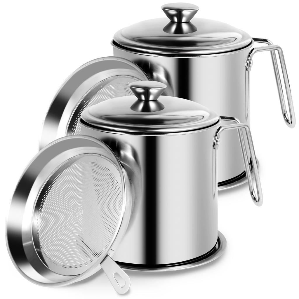 Stainless Steel 1.8L Oil Filter Tank with Filter Screen and Sealing Cover Wide Mouth Design Reusable Oil Filter Tank