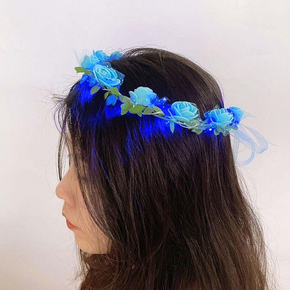 Flower Foam Party Luminous Wreath Decoration LED Light Garland Women Headwear Crown Flower Headband