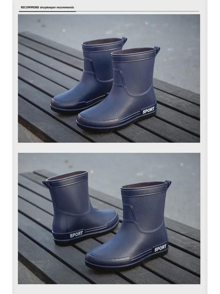 Herren Rutschfeste Wasserdichte Gummistiefel - Modische Mid-Tube Stiefel für Angeln, Küche und Arbeit mit Samtfutter