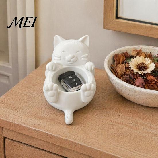 Desktop Cat Statue 3D Fortune Desk Storage Box, Cute Money Jewelry Organizer Creative Gift for Girls Rings, Mini Planter Home Decor Figurine,