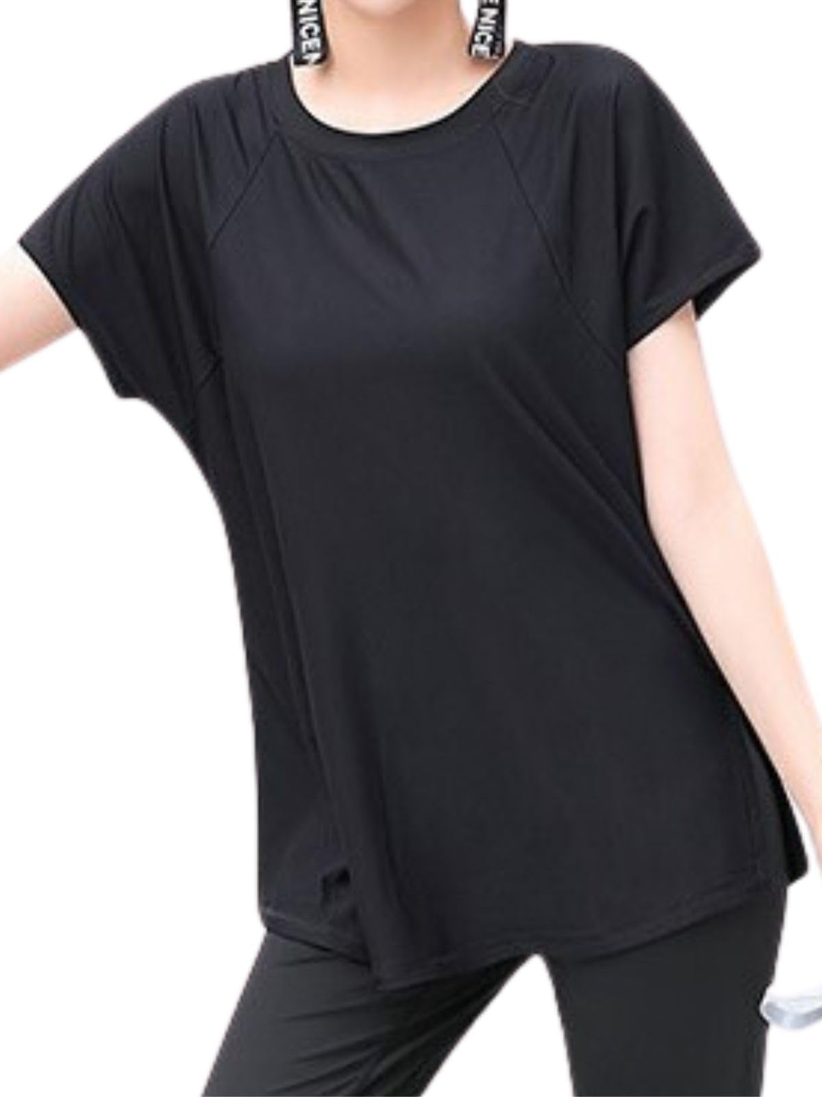 

VEROMAN Yoga Long Short Loose Women s Top, Body-Contouring T-Shirt, Length, Sleeve, Fit, ppi-ssd038 (Black, M) чёрный