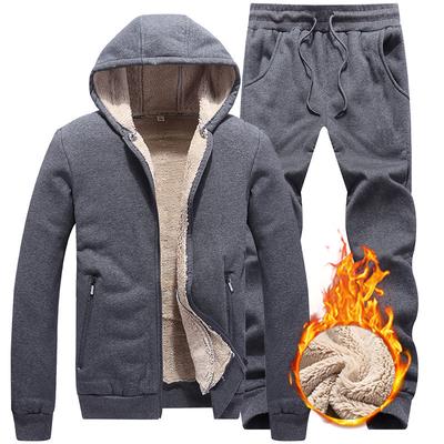 Men Set Warm Thick Hooded Jacket Pants 2PC Sets Men Lamb Cashmere Hoodies Zipper Tracksuit Man Sports Suit