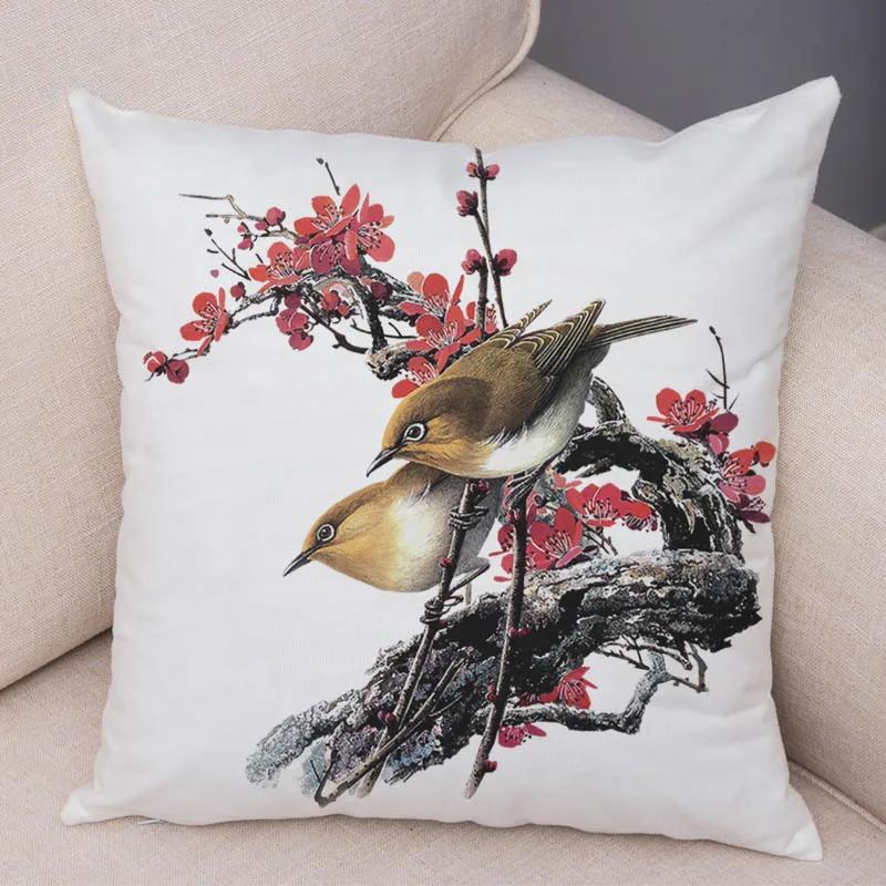 Super Miękka Miękka Pluszowa Akwarela Urocze Ptaki Kwiat Robin Sikorka Zięba Gil Jerzyk Wróbel Jagody Czubata Poszewka na Poduszkę Poszewka na Poduszkę