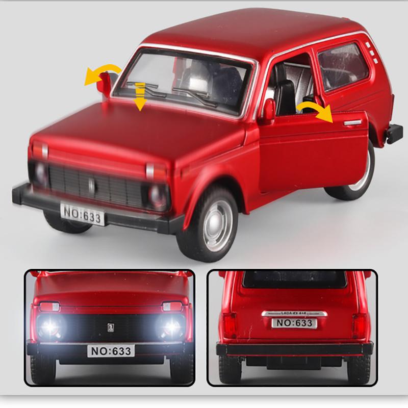 1/32 Scale Lada NIVA Jeeps Diecast Car Model Toy, Pull Back Toy Vehicle with Sound and Light for Kids Toddler Boys Girls Gift Collection