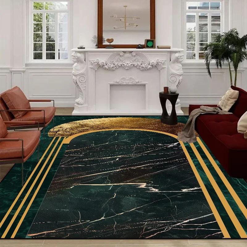 

Luxury Dark Green Decorative Rug for Living Room Golden Edge Marble Parlor Carpet Large Non-slip Easy Cleaning Entrance Door Mat 80x120cm