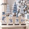 Festive Countertop Display Sets 7Pcs Christmas Wooden Tabletop Ornaments, Snowman Tree Reindeer Tiered Tray Decorative Figures Decor for Mantel,