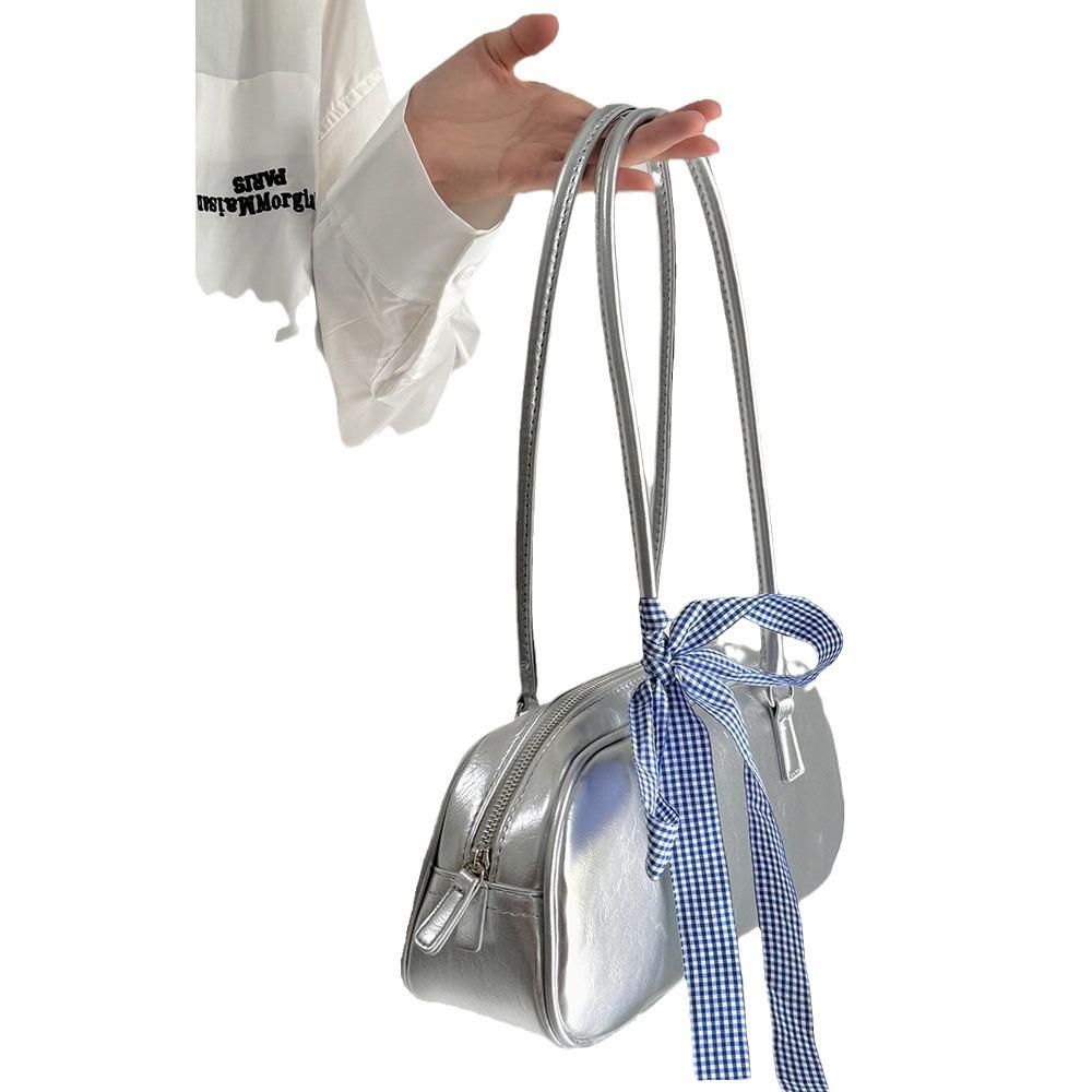 Silver Ballet Bow Handbag 2024: Trendy Korean-Style Niche Armpit Bag with Large Capacity