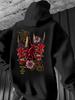Japanese Hannya Demon Mask "Invincible Soul" Back Print Hoodie, Black Blend Non-Fleece Streetwear Pullover, Y2K Casual Layering Ho