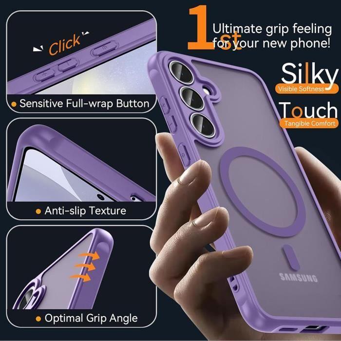 Coque pour Samsung Galaxy S25 Plus (Galaxy S25+) Protection avec Anneau Magnétique et Vitre Caméra - Translucide Violet