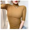 Elastic Slim Cotton Turtleneck T Shirts For Women Casual Short Sleeve Tee