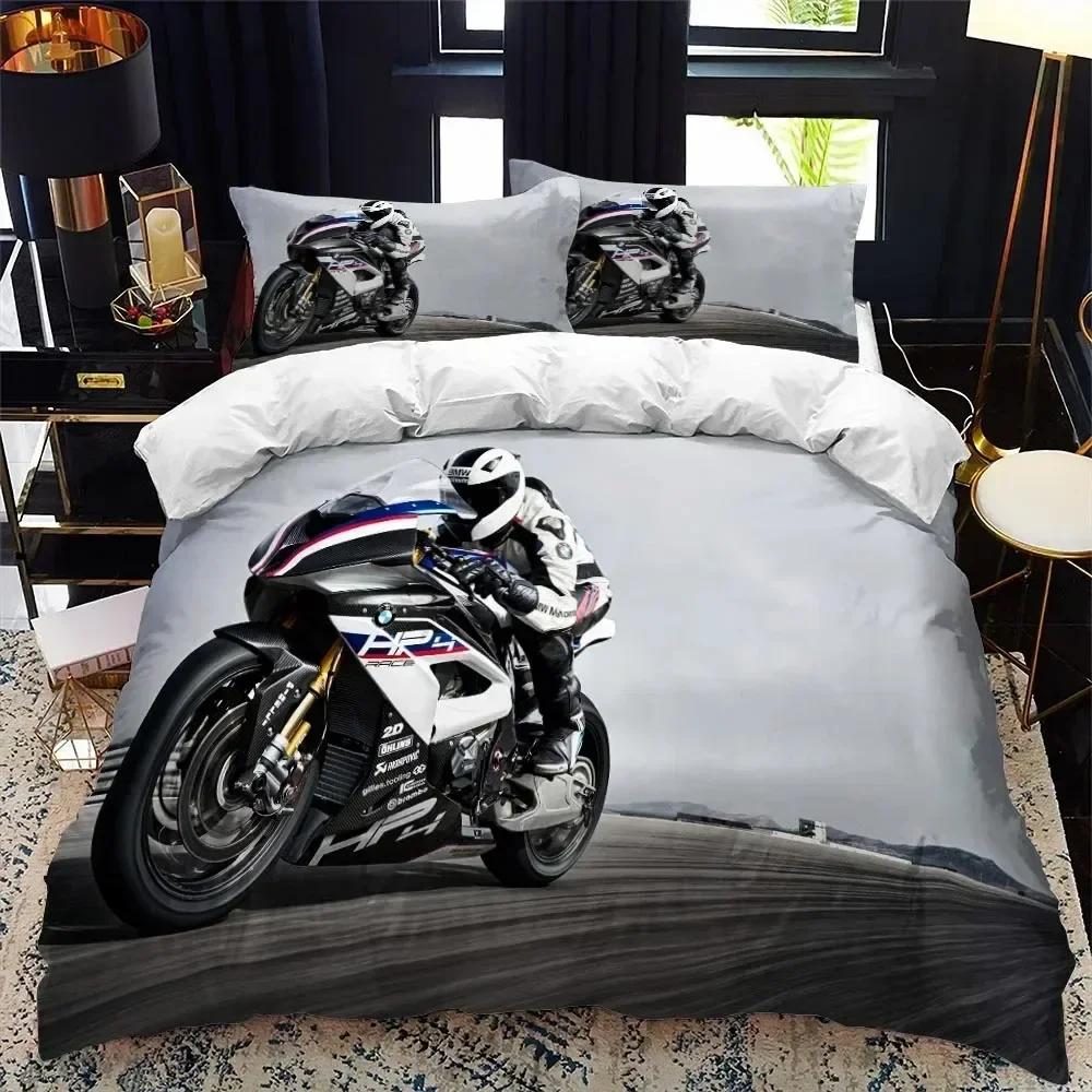 Motorcycle Rider Bed Duvet Cover Set Queen Calico Twin Size Comforter Cover Bedding Set Single King Soft Polyester Quilt Cover