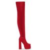 Fall Women Red Burgundy Black Apricot Solid Square Toe Double Platform Slim Hidden Zipper Chunky Heels Over The Knee Boots Shoes