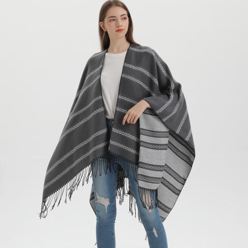 Autumn and Winter Fringed Shawl Fashion Thickened Imitation Cashmere Dual-purpose Scarf Cape