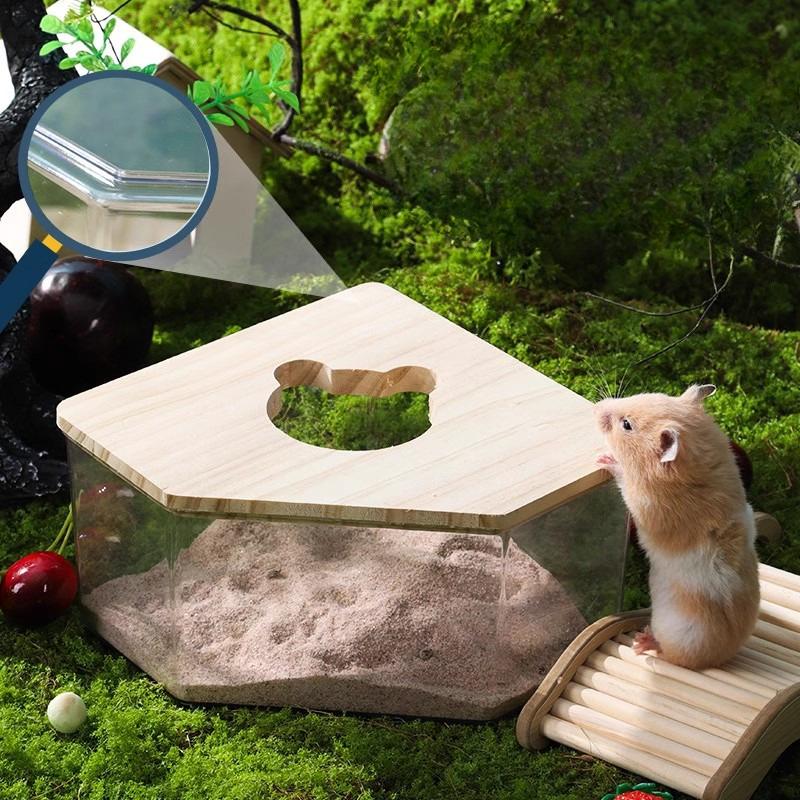 Hamster Sand Bath Box Acrylic Transparent Large Pet Chinchilla Toilet Dual Purpose Bath Sand Urine Basin Golden Bear Cage Clean