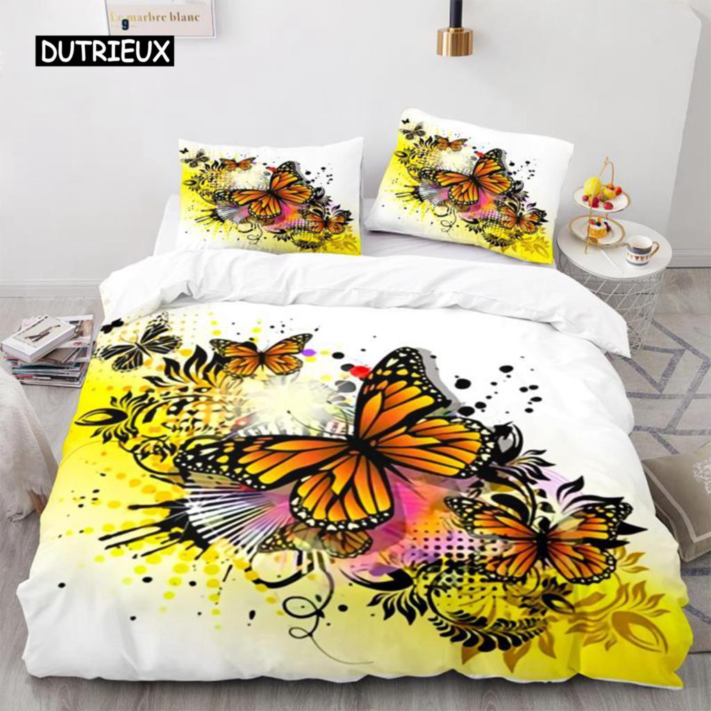 Butterfly Duvet Cover Set 3D Galaxy Purple Butterfly Floral Printed Bedding Set Fantasy Theme King Size Comforter Cover for Girl