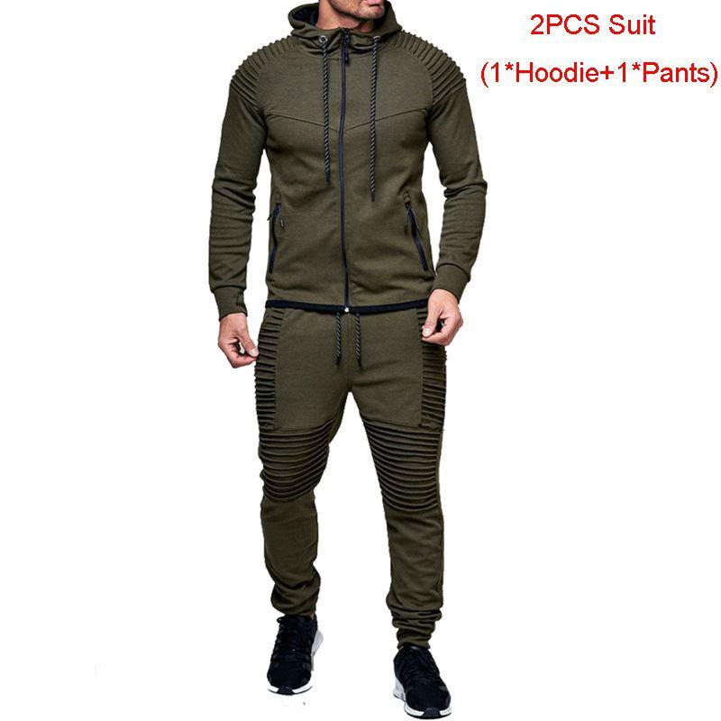 Stylish Men's Tracksuit Set With Hooded Jacket And Adjustable Waistline Pants