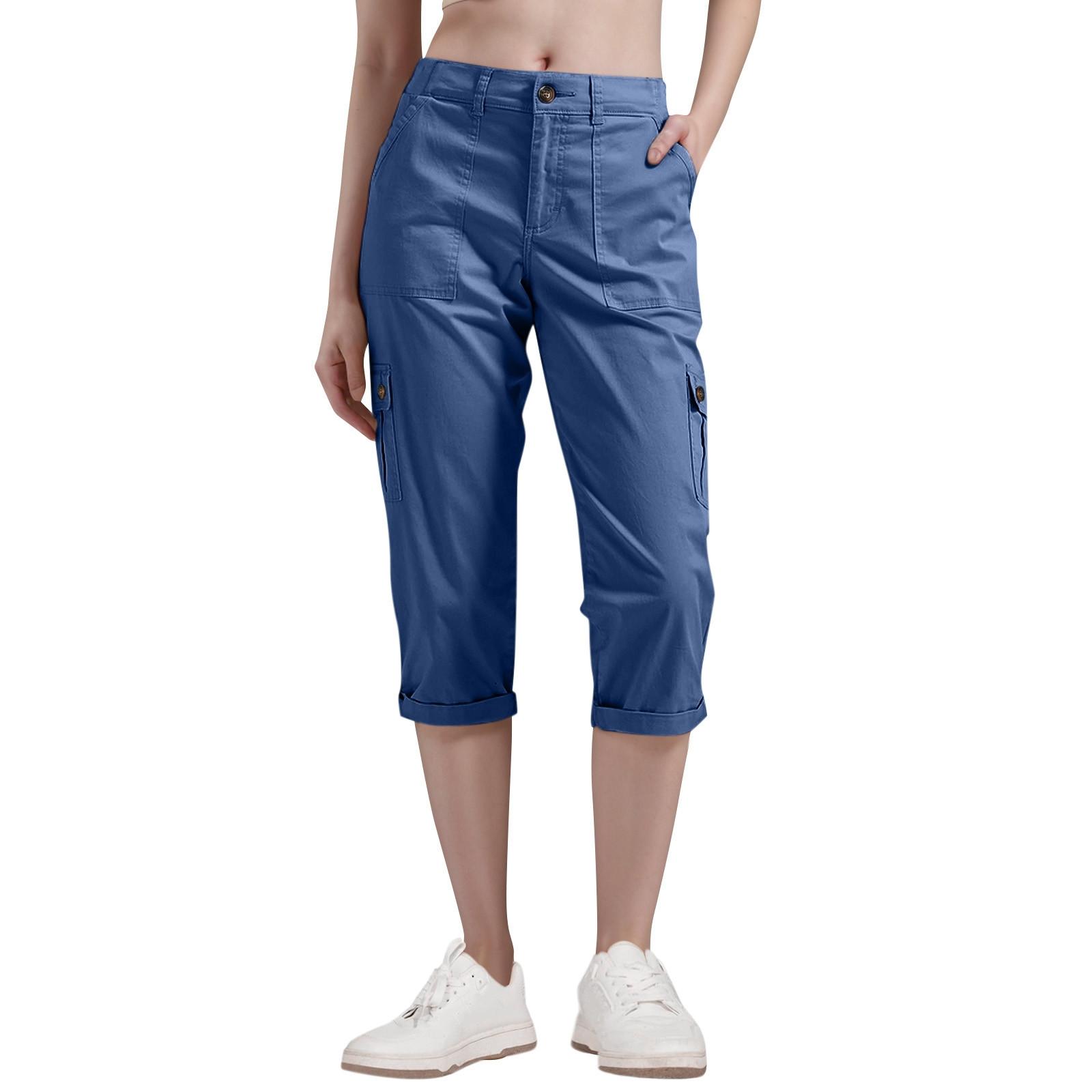 

Женские капри-карго с 6 карманами, легкие быстросохнущие повседневные удобные летние брюки для путешествий на открытом воздухе XXL темно-синий