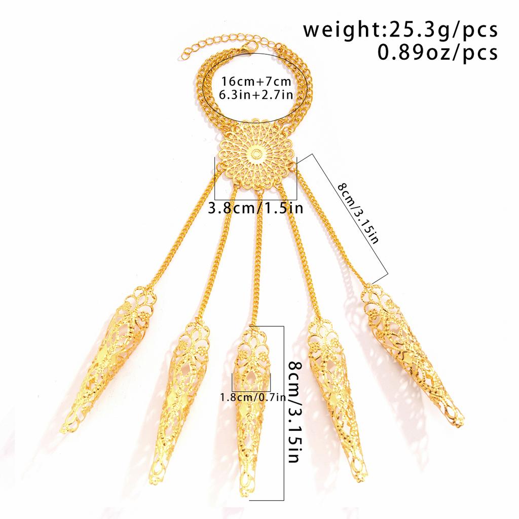 Vintage Goth Dubai Indian Hollow Finger Wrist Chain Bracelets for Women Wed Bridal Punk Nail Rings Bracelet Cosplay Hand Jewelry