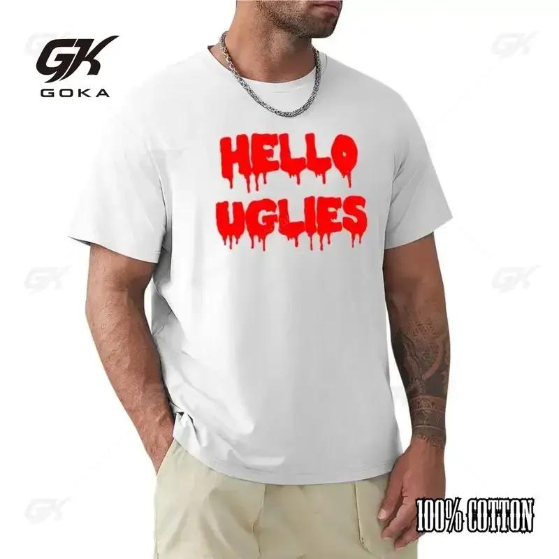 Hello Ugly Print Tshirt New Version Animal Print Shirt Boy Man Graphic Tshirt Black Cotton Men Shirt S