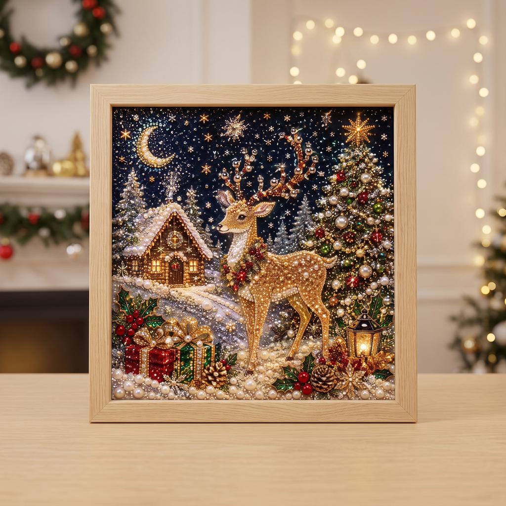 Christmas Pearl Art DIY Painting Kit Christmas Reindeer, Holiday Home Decor Diamond Painting Craft