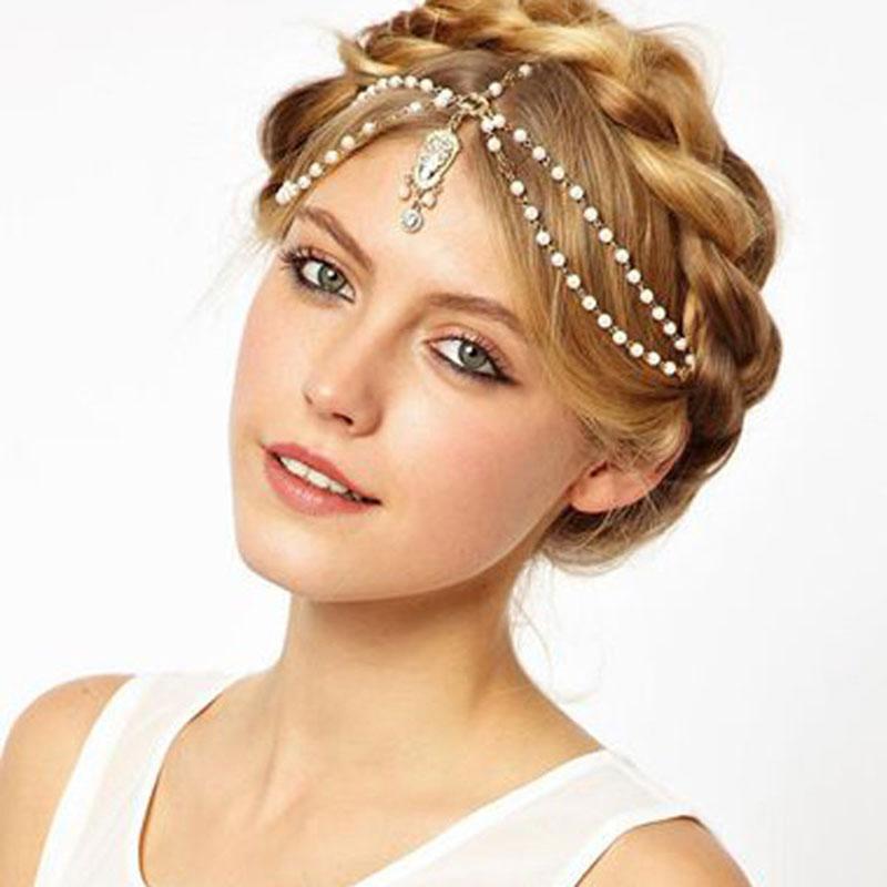 Hair decoration hair band head dress headbands fashion indian boho white/red beaded head piece women head chain hair jewelry