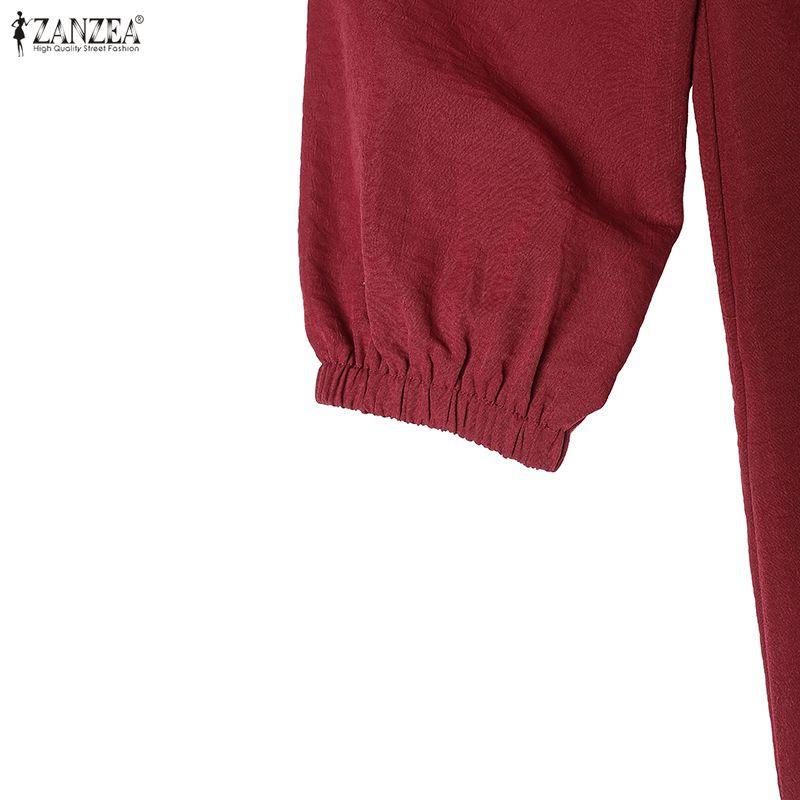 ZANZEA Abito Casual da Donna con Scollo a V, Colore Unito, Manica Lunga, Vestibilità Ampia