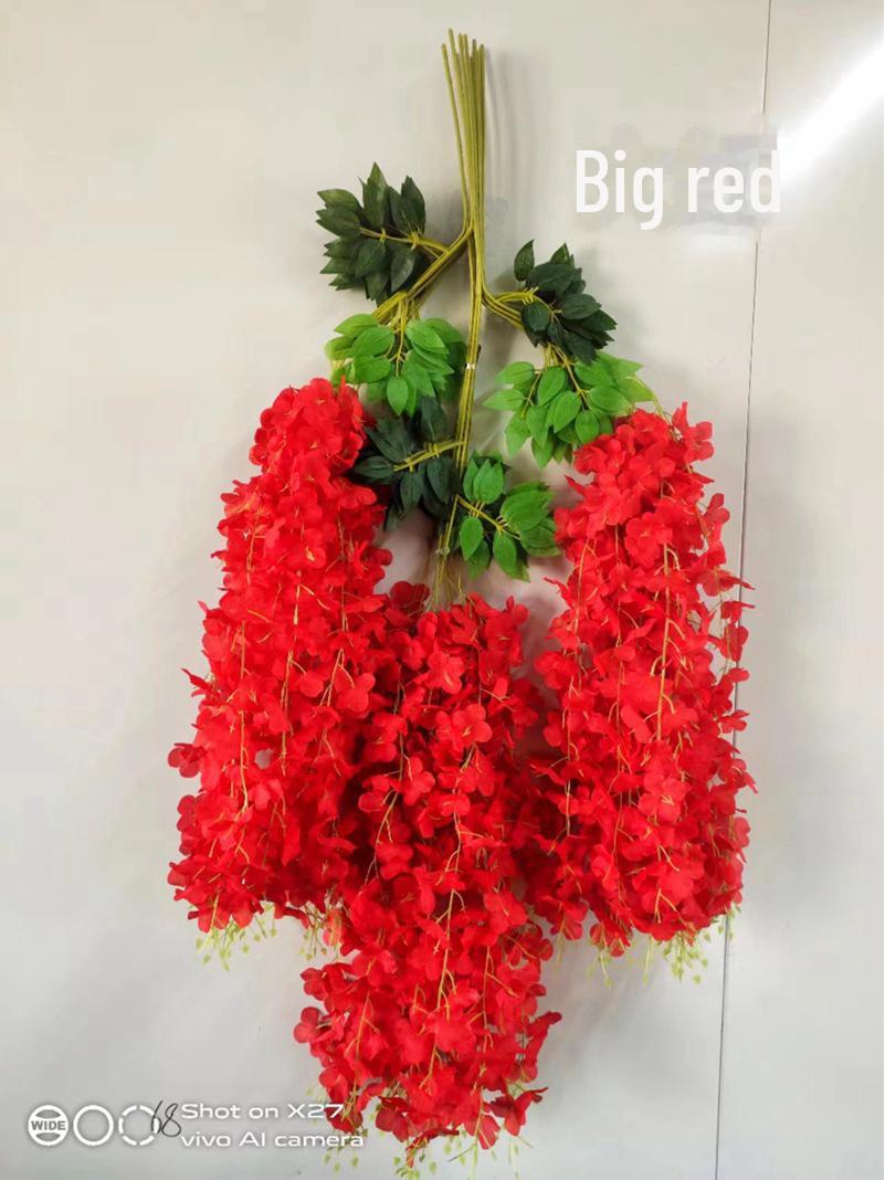 

Искусственная лиана глицинии для украшения потолка или окна - имитация длинной нити 6 leaves красный