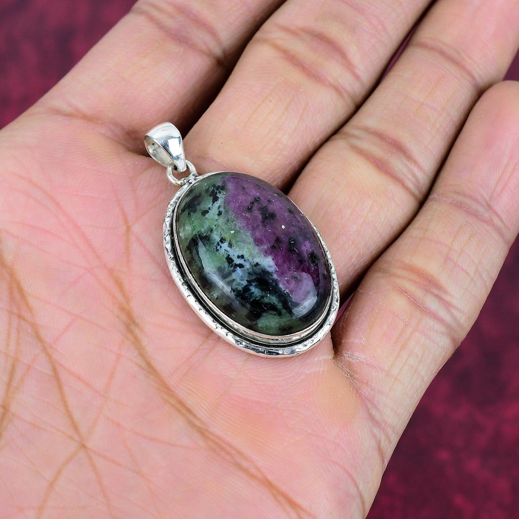 Ruby In Zoisite Pendant Gemstone Jewelry, 925 Solid Sterling Silver Pendant, Handmade Jewelry Birthstone Pendant, Gift For Him
