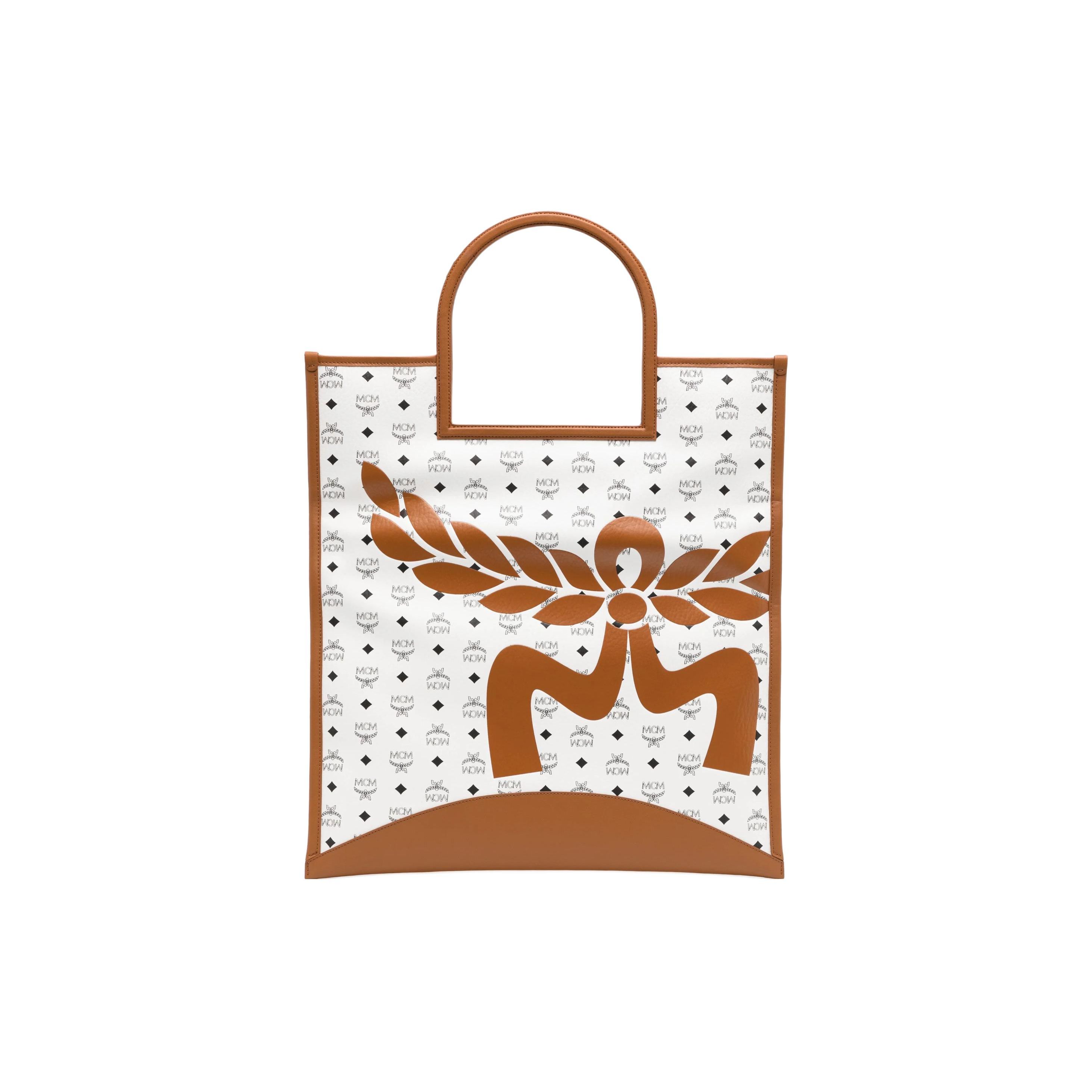 MCM Laurel Leaf Canvas Bag Logo Pattern Geometric Outline Canvas And Napa Leather Tote Shopping Handbag Women Tote Bags White MWTESTA04WT001 Basic Set BagDust Bag 24700₽