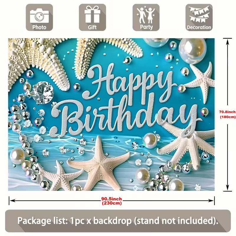 2D Tropical Ocean Starfish Birthday Backdrop Underwater Beach Party Banner