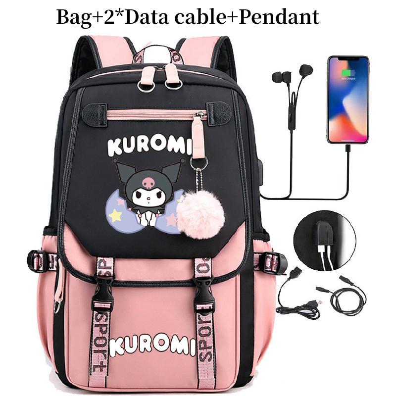 Kuromi Student Backpack With Usb Charging Port For Casual Travel And School Use