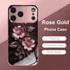 Pink Flowers Pattern Pink Metallic Tempered Glass Phone Case For iPhone 11 12 13 14 15 16 17 Pro Max 15 Plus 17 Air 16E Cover