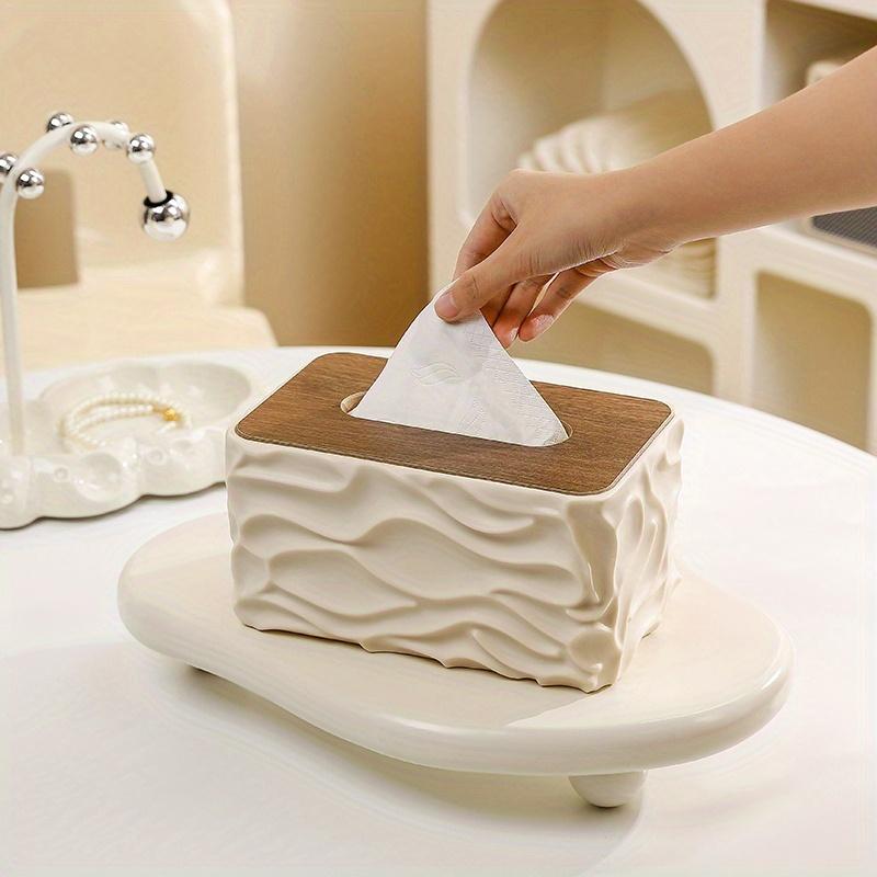 Tissue Box with Wood Grain Lid Storage Container Facial Tissues Napkins Paper Towel Holder for Home  Bedroom Office Storage Gift