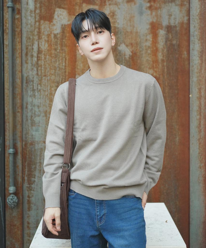ADHOC Men'S Basic Round Neck Pullover Knit (Dk-Beige) (Hbalk92)