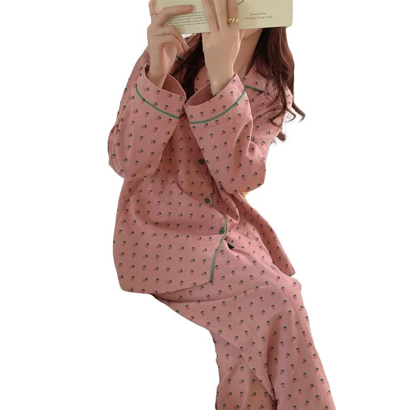 Strawberry Print Long-Sleeve Pajama Set