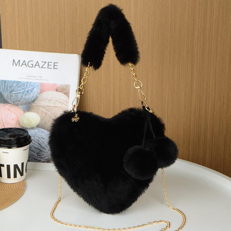 Imitation Rabbit Plush Portable Love Bag Cute Fashion Ladies Portable Heart Bag One Shoulder Crossbody Large Capacity Bag