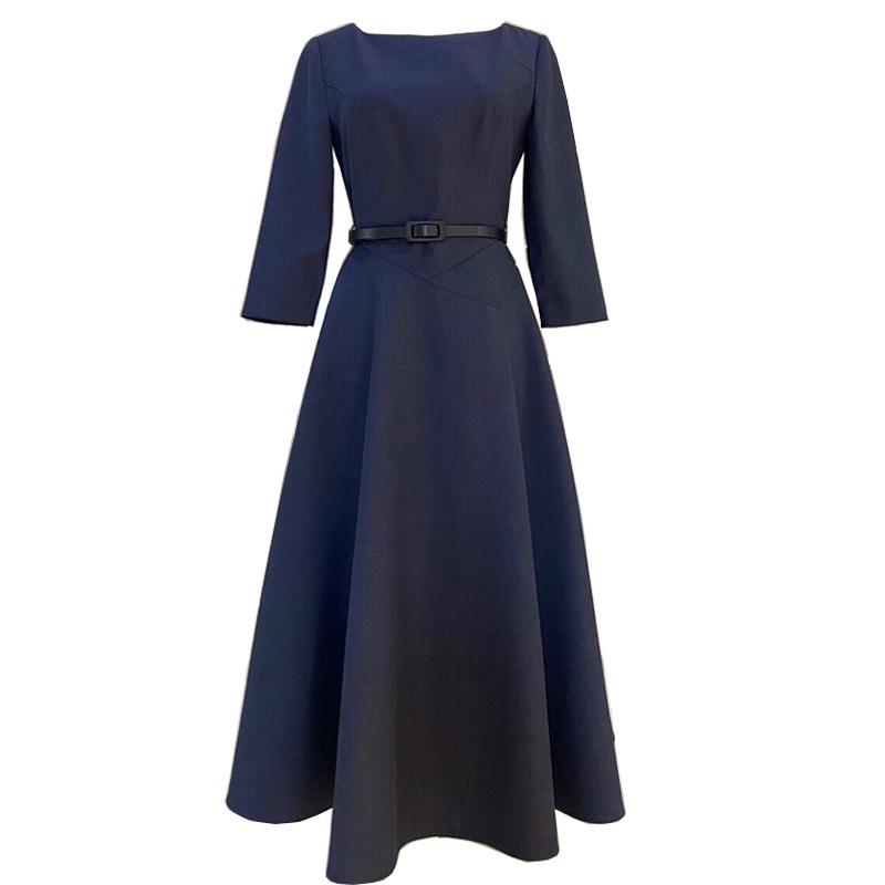 Spring and Autumn Women's Long Sleeve Round Neck Vintage Fashion Airy Bottom Dress