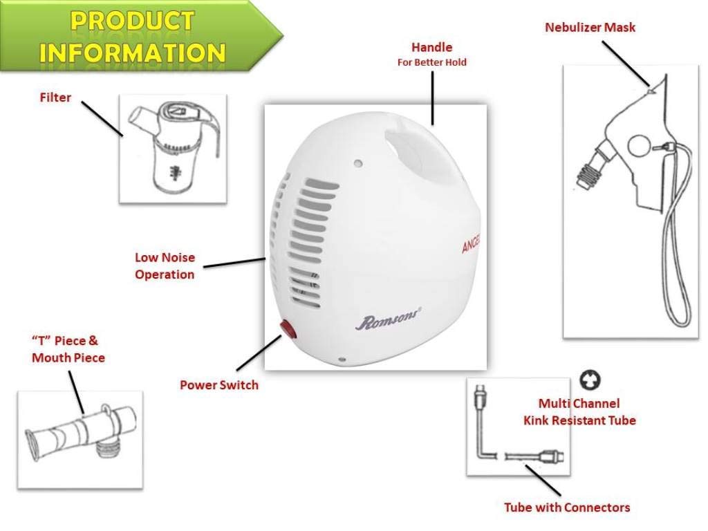 Romsons Angel Nebulizer Machine, Compact & Lightweight Compressor Nebulizer for Kids and Adult with Mask (White,Pack of 5)