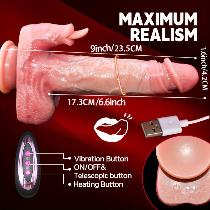 Realistyczne silikonowe dildo wibracyjne 10-trybowe wibracje wibracyjne ogrzewanie obrót 360° lizanie języka stymulacja punktu G i łechtaczki
