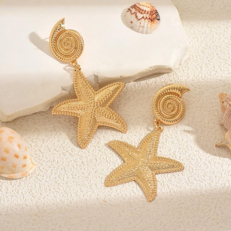 Gold earrings jewelry creative design sense starfish earrings high sense holiday style earrings female