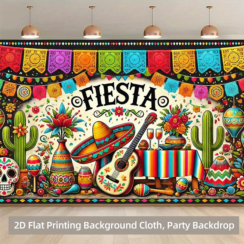 1 piece of 2D Flat Banner, a colorful polyester background banner for the Mexican cultural festival